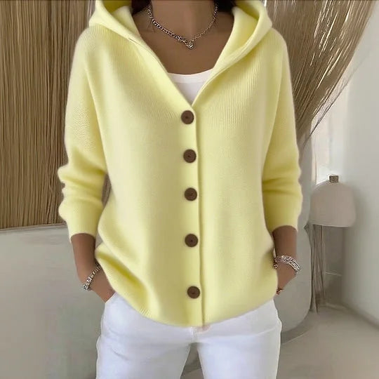 Stijlvolle Cardigan met Capuchon en Knoopsluiting voor Dames