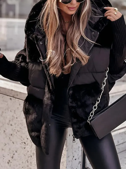 Oversized Gewatteerde Dames Puffer Jas met Imitatiebont en Capuchon