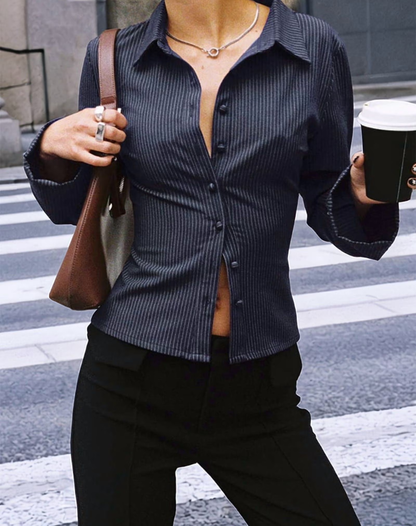 Trendy Dames Blouse met Wijde Lange Mouwen en Strepen