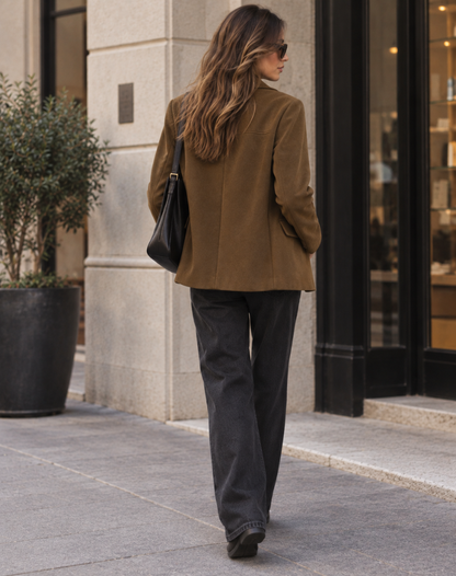Blazer oversize pour femme en suédine avec revers et fermeture boutonnée