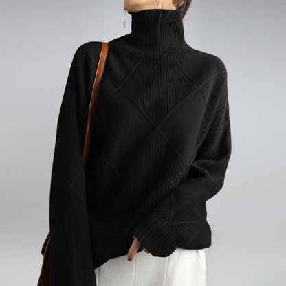 Comfortabele warme dames sweater met structuur en ronde hals
