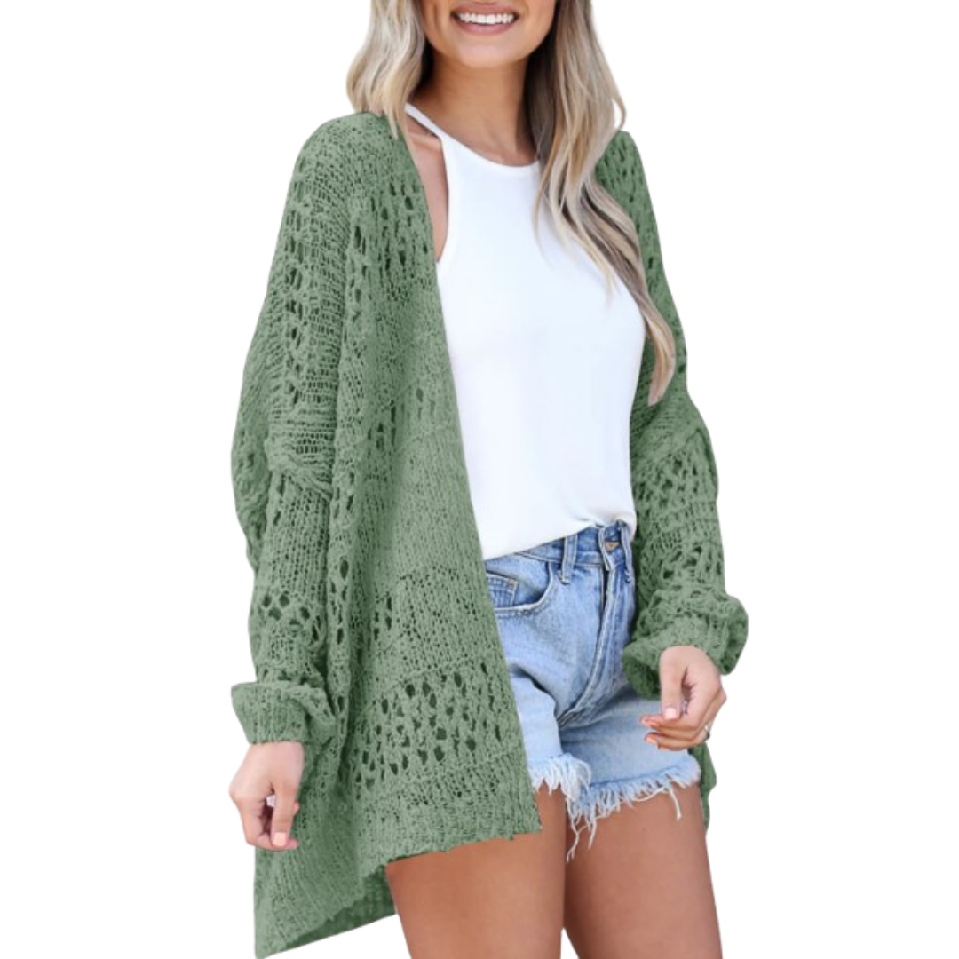 Luchtige comfortabele gebreide dames cardigan met boho details