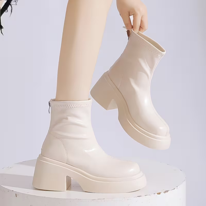 Elegant Women's Leather Ankle Boots With Warm Lining And Zipper