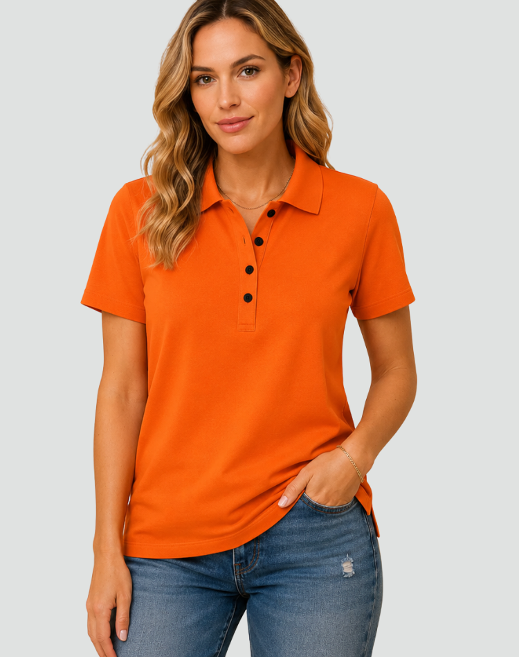 Casual Women's Polo Shirt With Short Sleeves And Button Closure