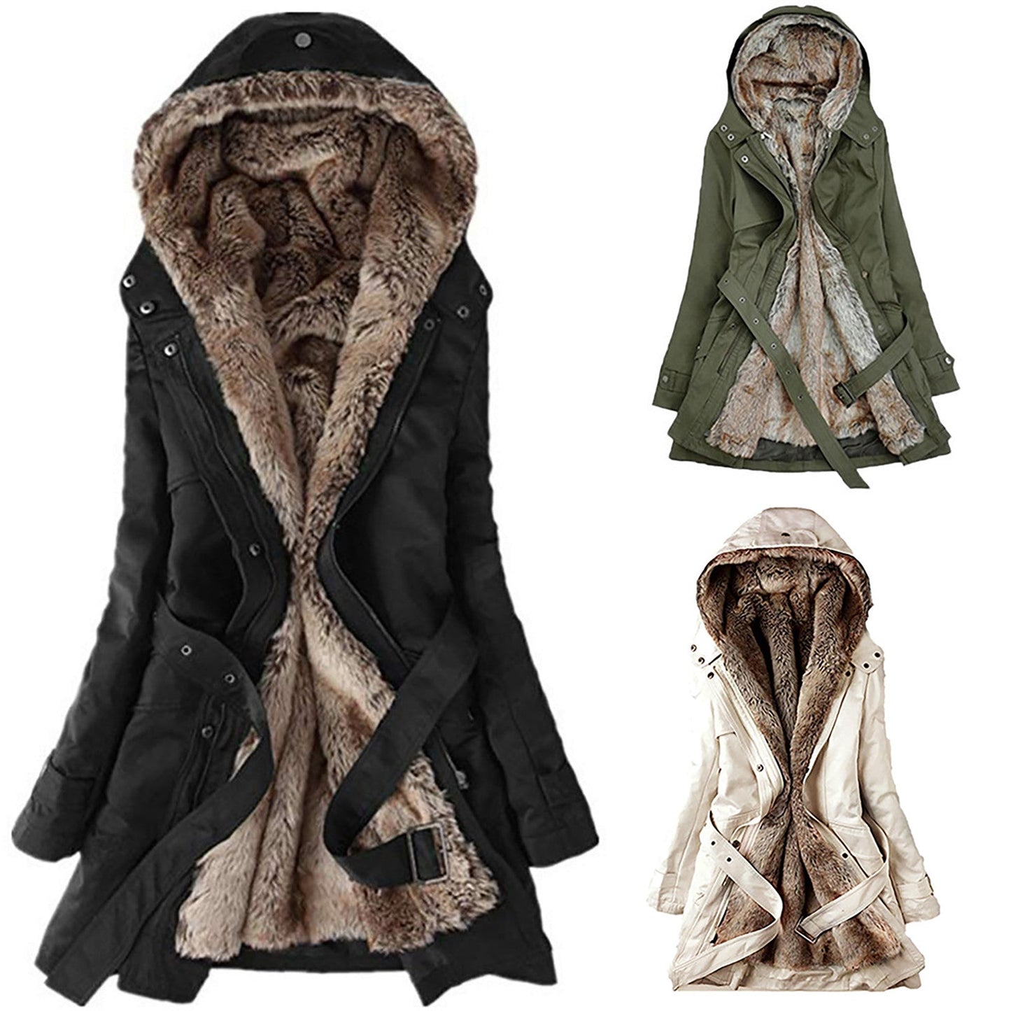 Warme gevoerde dames parka met ceintuur en chique details