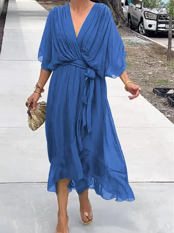 Chrissa | Zomerse Midi Jurk met Elegante V-Hals