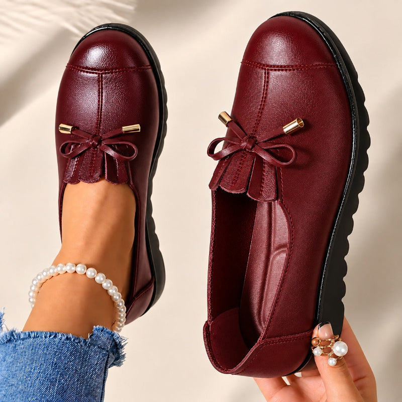 Soepele Instap Loafers met Strikdetail en Franjeklep voor Dames
