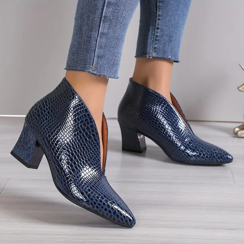 Sietske | Glanzende Croco Print Enkellaarsjes