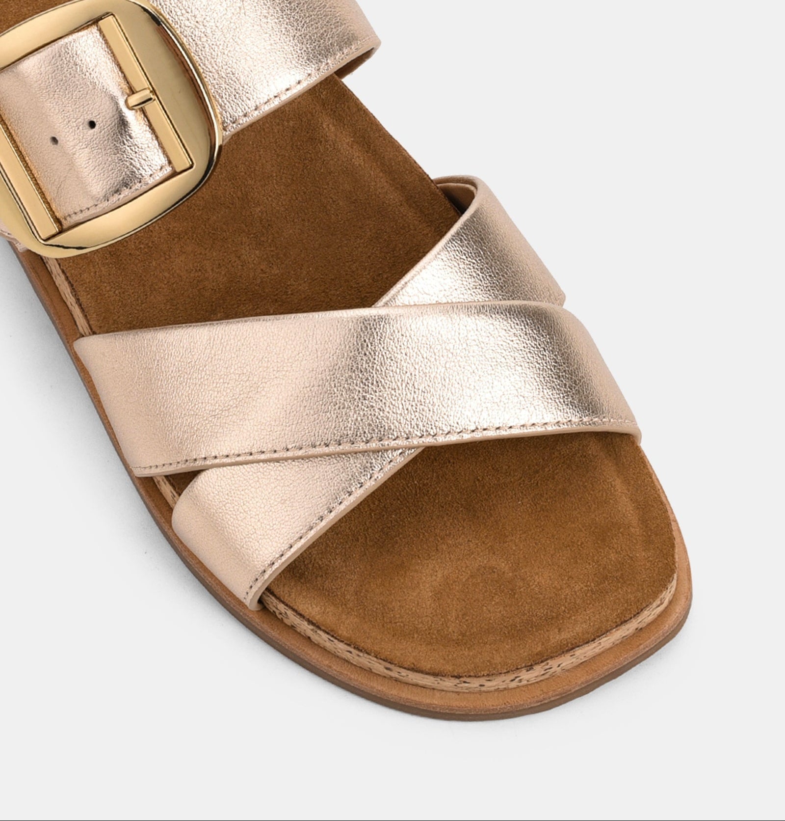 Goud Zomerse Dames Sandalen met Kruisband en Gouden Gesp