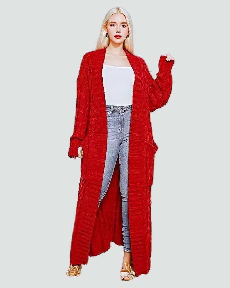 Lange Dames Gebreide Vest met Gebreid Patroon