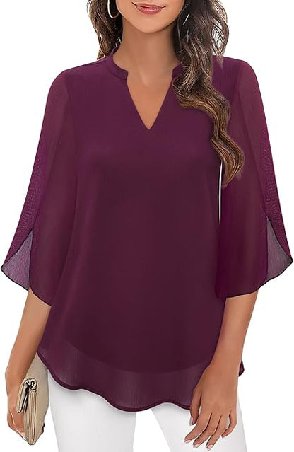Luxe Dames Blouse met V-Hals en Losvallende Mouwen