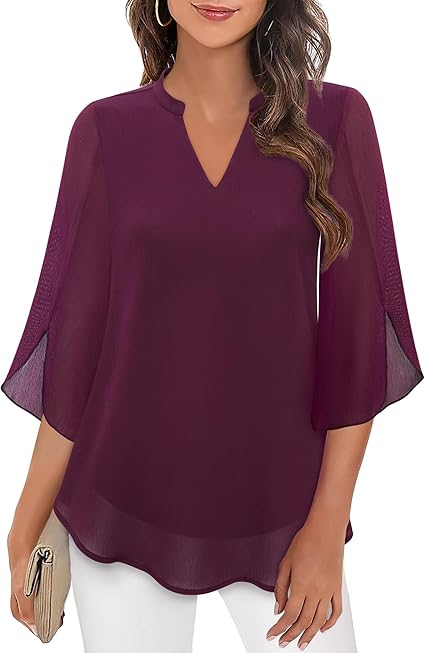 Luxe Dames Blouse met V-Hals en Losvallende Mouwen