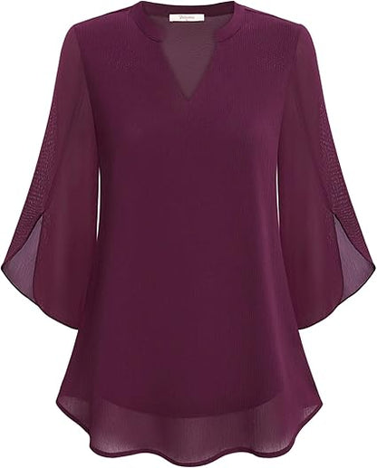 Luxe Dames Blouse met V-Hals en Losvallende Mouwen