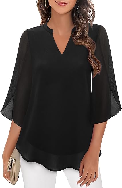 Luxe Dames Blouse met V-Hals en Losvallende Mouwen