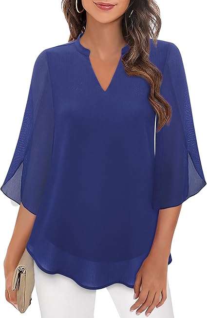 Luxe Dames Blouse met V-Hals en Losvallende Mouwen