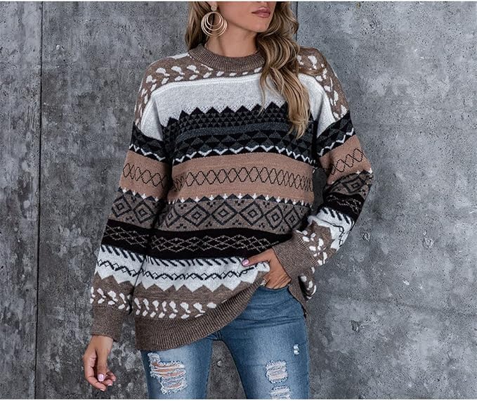 Warme comfortabele dames sweater met patroon en lange mouwen