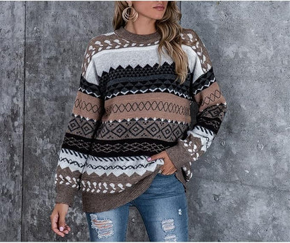 Warme comfortabele dames sweater met patroon en lange mouwen
