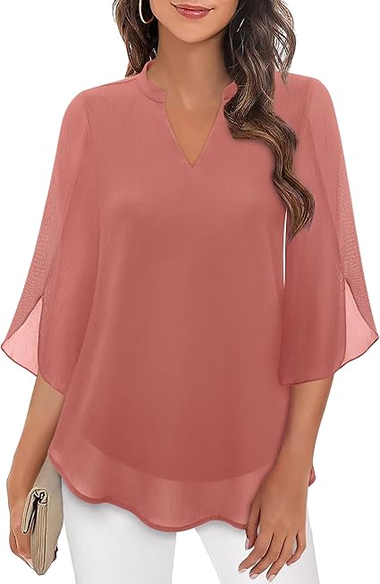 Luxe Dames Blouse met V-Hals en Losvallende Mouwen