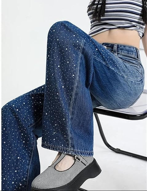 Laila | Jean Coupe Droite avec Détails Pailletés