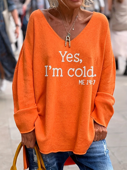 Trendy Oversized Dames Trui met V-Hals en Print
