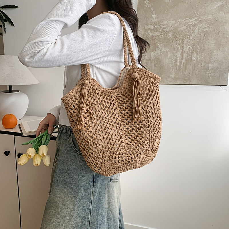 Zomerse Boho Dames Schoudertas met Gevlochten Handvatten
