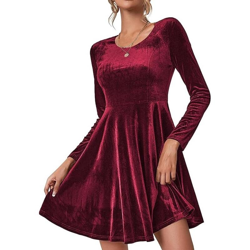 Luxe Vrouwen Rood Fluwelen Mini Jurk met Lange Mouwen