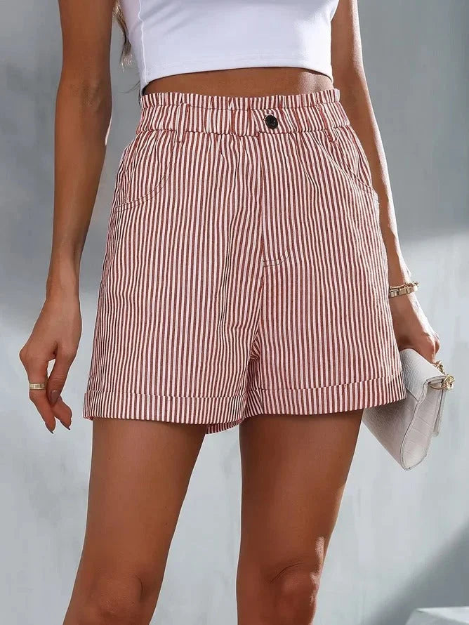 Janeta | Gestreepte High-Waist Short met Paperbag Taille