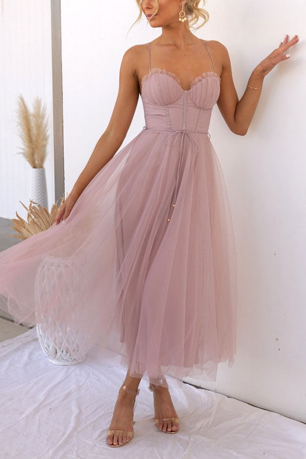 Moxi| Tulle Corset Dress with Spaghetti Straps