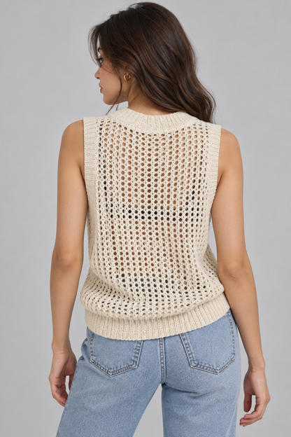 Beige Airy Women's Top with Knitted Details