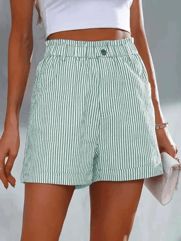 Janeta | Gestreepte High-Waist Short met Paperbag Taille