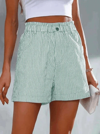 Janeta | Gestreepte High-Waist Short met Paperbag Taille