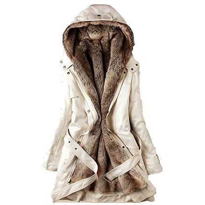 Warme gevoerde dames parka met ceintuur en chique details