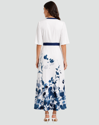 Robe maxi élégante pour femme avec col cache-cœur en V et ceinture à la taille