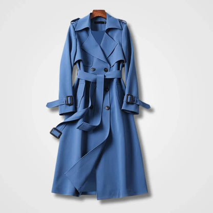 Lange Elegante Dames Trenchcoat Met Ceintuur