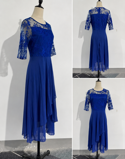 Robe midi femme avec haut en dentelle et manches trois-quarts
