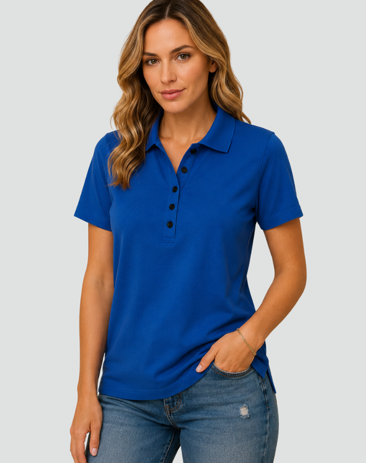 Casual Women's Polo Shirt With Short Sleeves And Button Closure