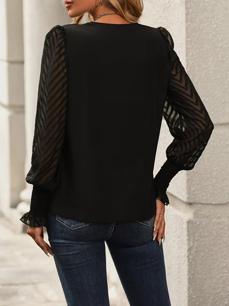 Elegante Dames Blouse met V-hals en Lange Mouwen