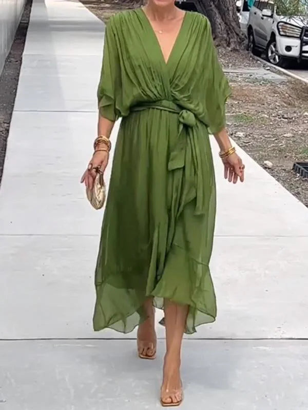 Chrissa | Zomerse Midi Jurk met Elegante V-Hals