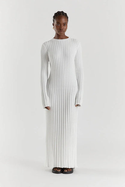 Camelia | Gebreide Maxi Jurk met Lange Mouwen