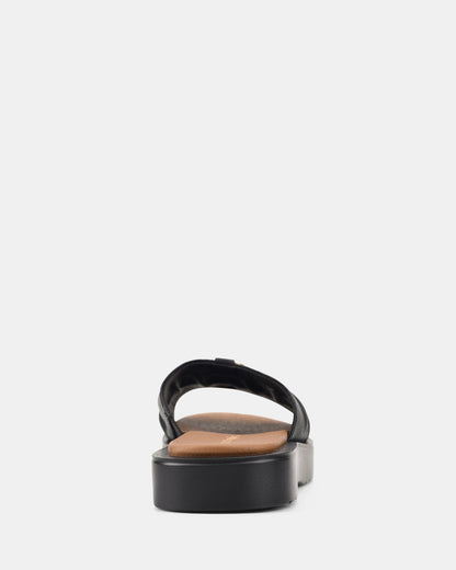 Women's Black Sandals with Wavy Sole and Gold Buckle