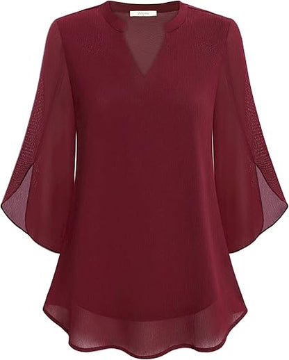 Luxe Dames Blouse met V-Hals en Losvallende Mouwen