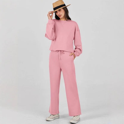 Comfortable Women's Loungewear Set with Sweater and Wide Pants