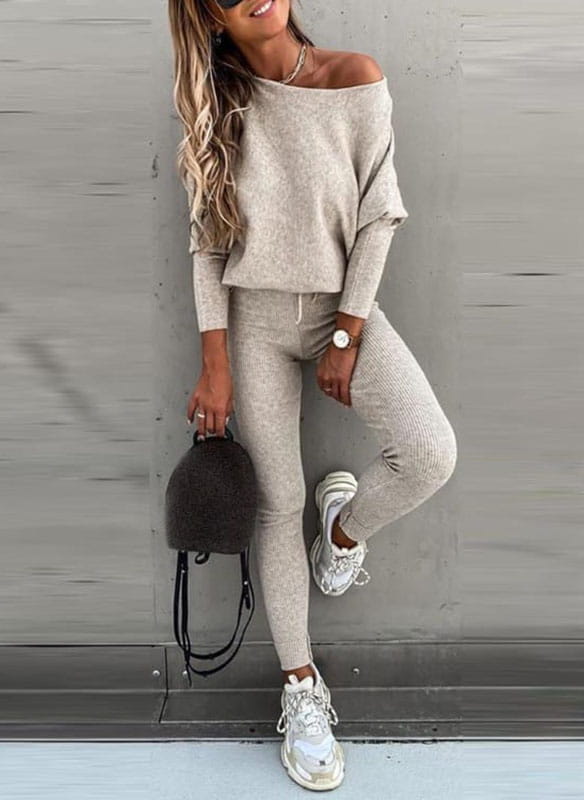 Trendy Off-Shoulder Dames Trui Set met Legging