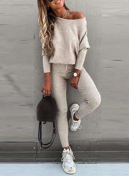 Trendy Off-Shoulder Dames Trui Set met Legging