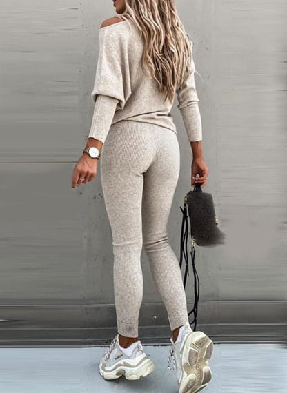 Trendy Off-Shoulder Dames Trui Set met Legging