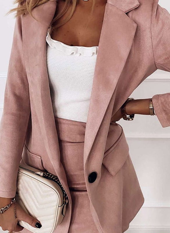 Stijlvolle Dames Blazer Rok Set met Lange Mouwen