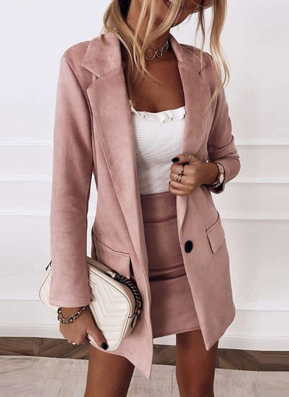 Stijlvolle Dames Blazer Rok Set met Lange Mouwen