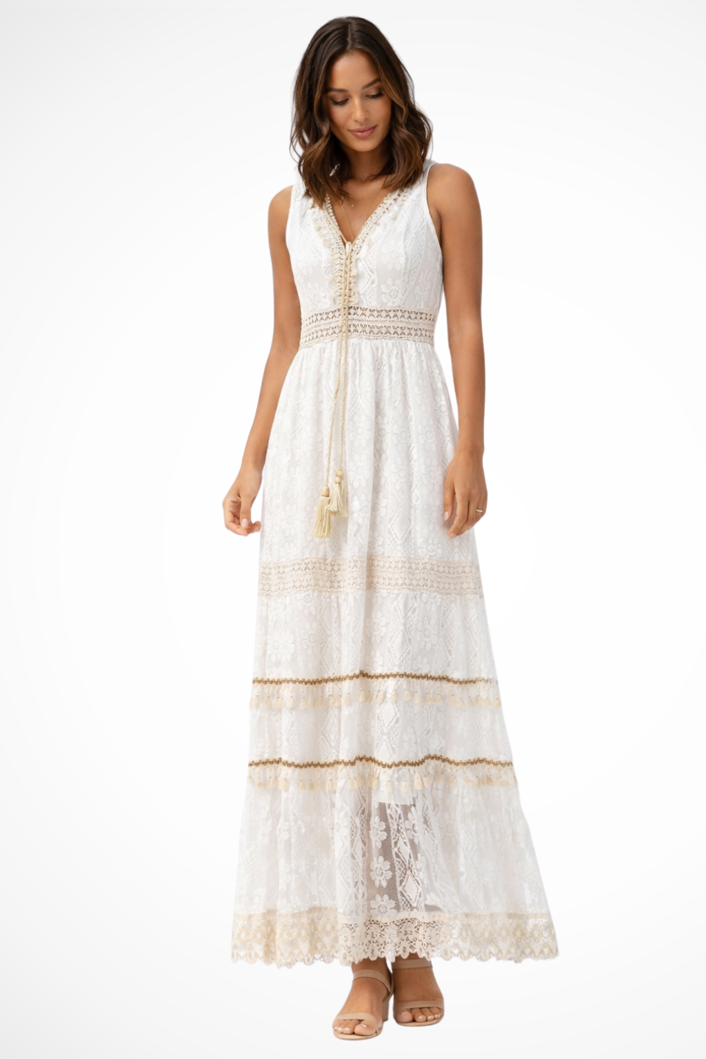 Boho Maxi Zomerjurk Met Kantdetails En Kwastjes