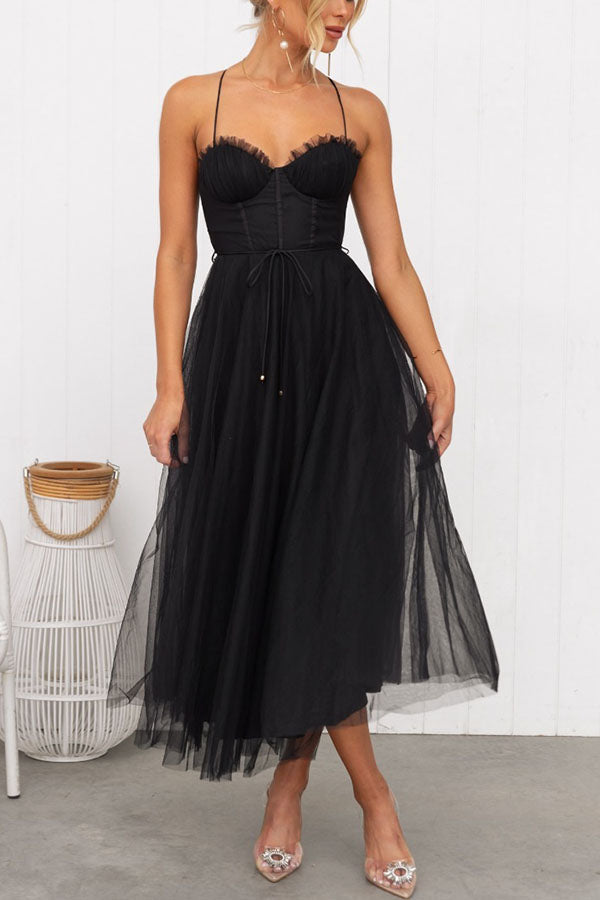 Moxi| Tulle Corset Dress with Spaghetti Straps