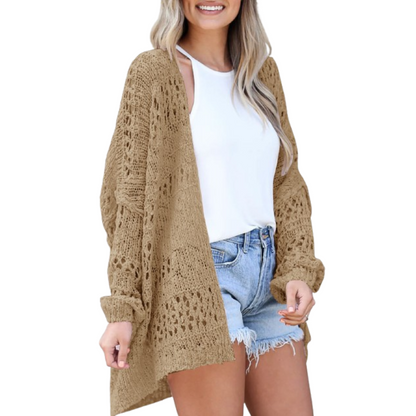 Luchtige comfortabele gebreide dames cardigan met boho details